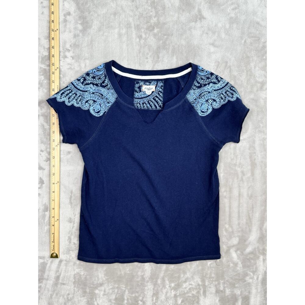 Lucky Brand T-Shirt Women's S Blue Floral Print Short‎ Sleeve V-Neck